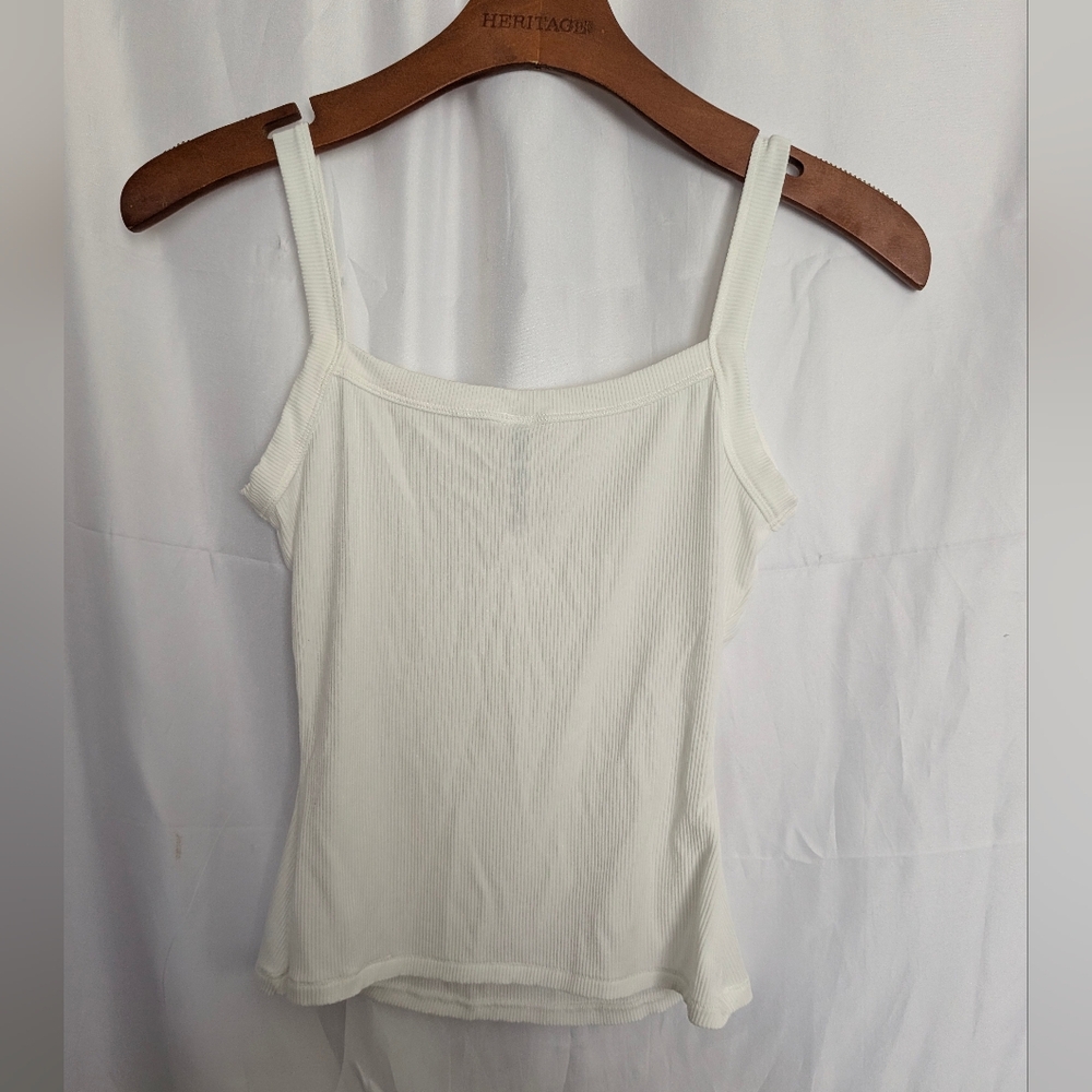 SKIMS Off White Ribbed Square-Neck Cami Size Small - Picture 3 of 3